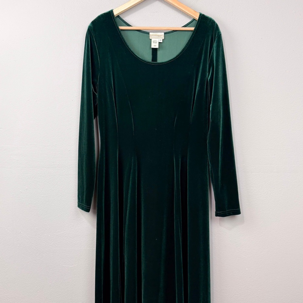 Vintage 90s‎ Coldwater Creek Velvet Maxi Dress Size M Dark Green Modest Long - Picture 3 of 9